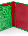 Luxury leather passport cover, emerald croc, inside