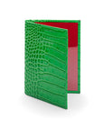 Luxury leather passport cover, emerald croc, front