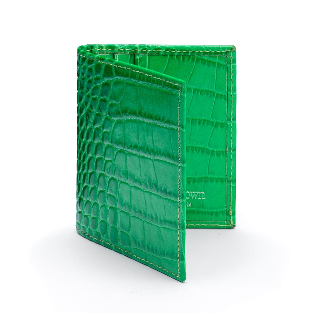 Premium Slim RFID Leather Credit Card Wallet, Emerald Croc Effect, front