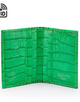 Premium Slim RFID Leather Credit Card Wallet, Emerald Croc Effect, inside