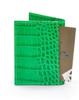 Premium Slim RFID Leather Credit Card Wallet, Emerald Croc Effect. back