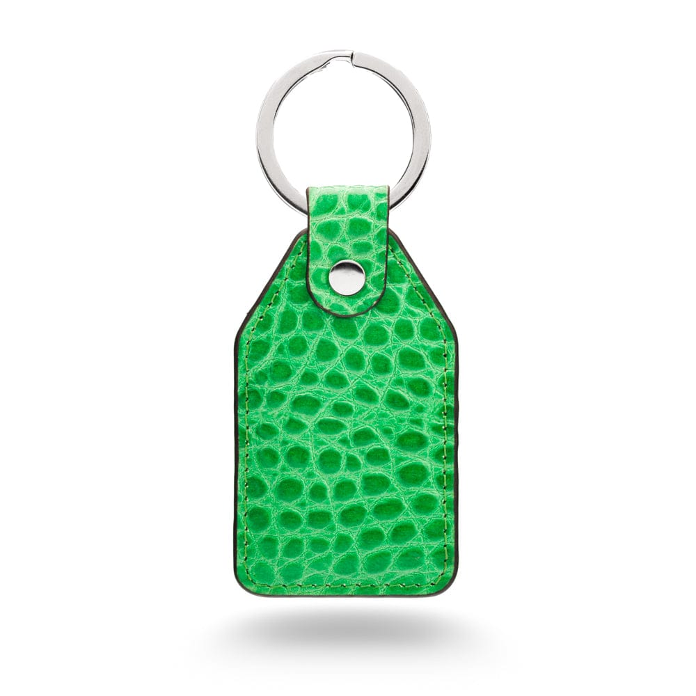 Rectangular leather key fob, emerald croc, front