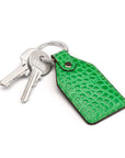 Rectangular leather key fob, emerald croc, front view