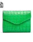 RFID Large leather purse with 15 CC, emerald croc, front