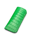 Small leather glasses case, emerald croc, front