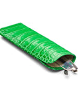 Small leather glasses case, emerald croc, inside