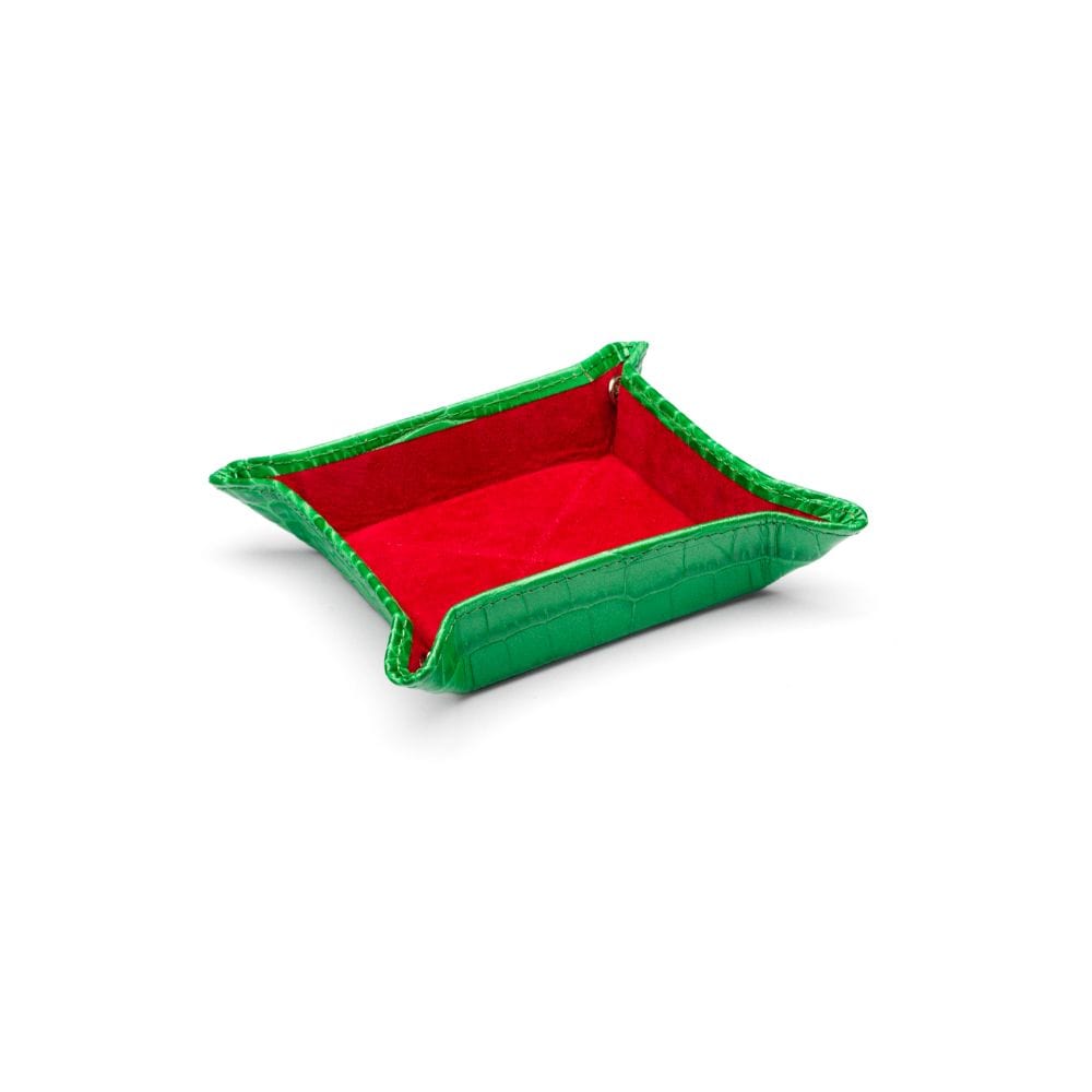 Small leather valet tray, emerald croc