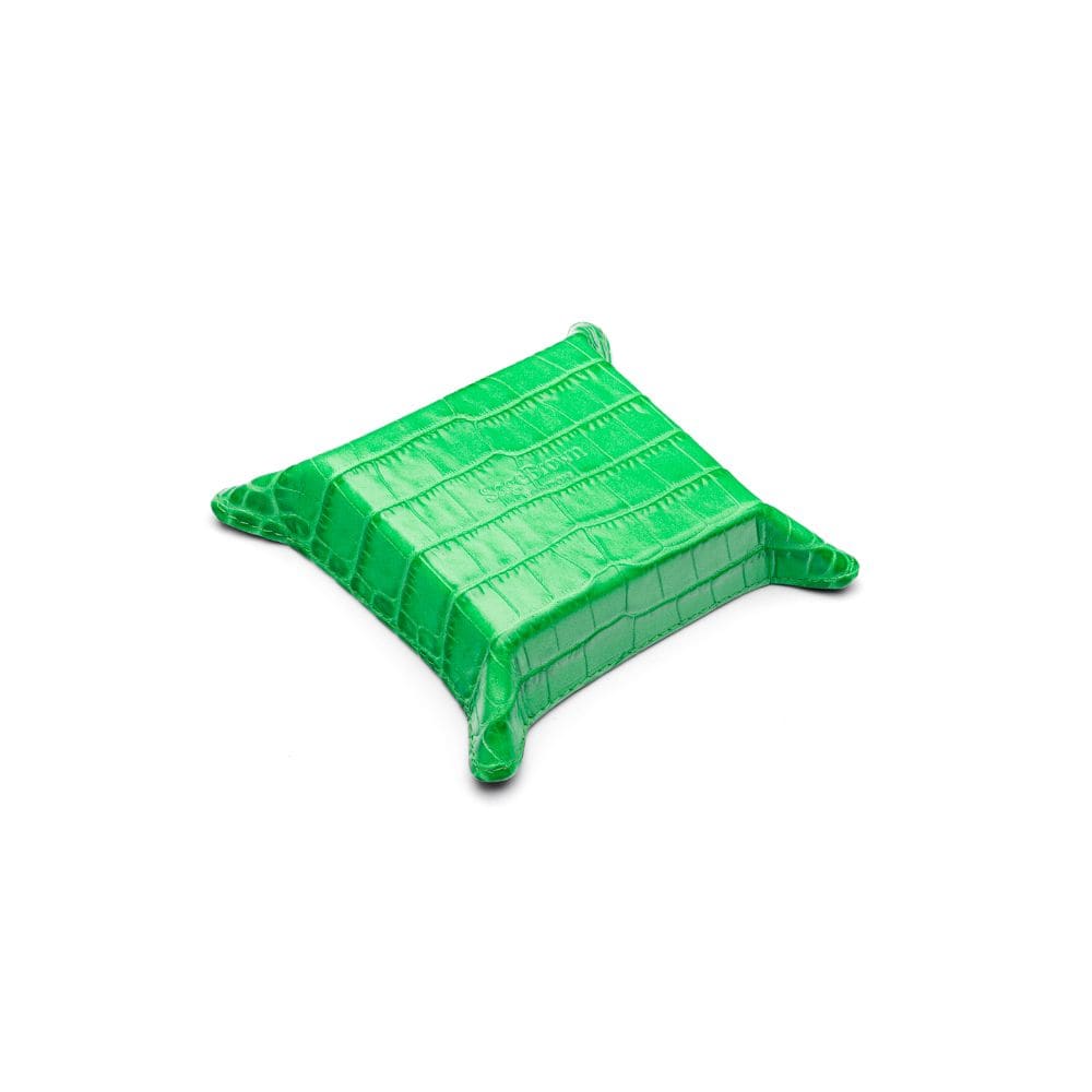 Small leather valet tray, emerald croc, base