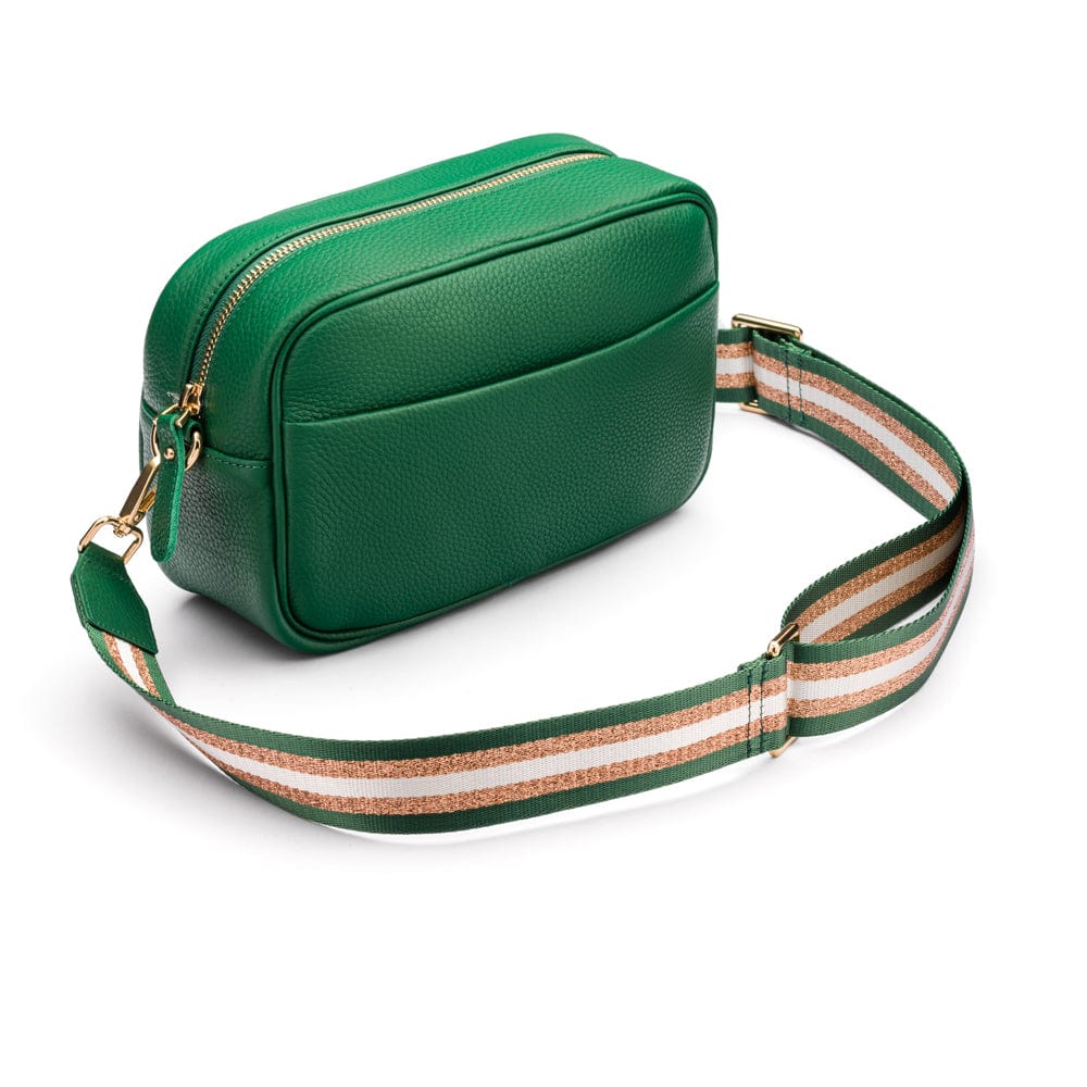 Leather cross body camera bag, emerald green, side