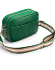 Leather cross body camera bag, emerald green, side