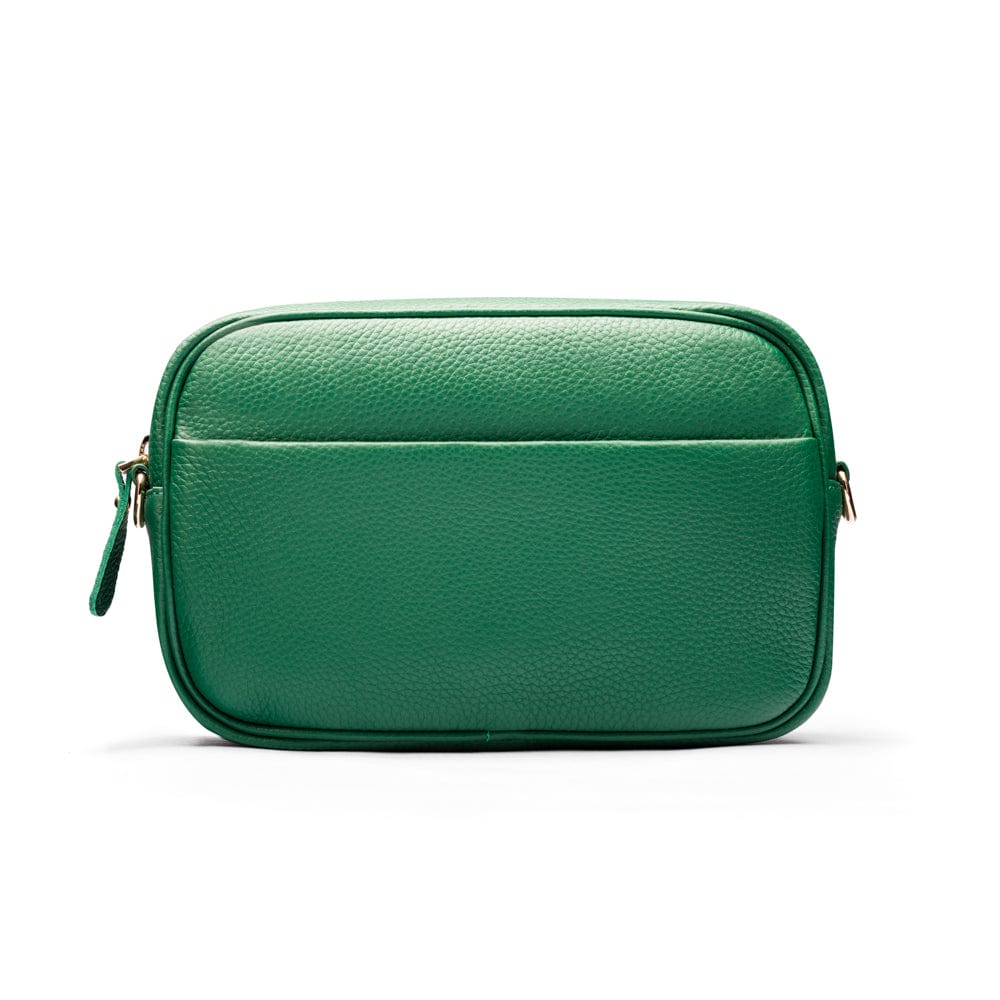 Leather cross body camera bag, emerald green, front