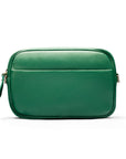 Leather cross body camera bag, emerald green, front