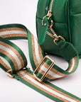 Leather cross body camera bag, emerald green, strap