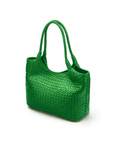 Woven leather shoulder bag, emerald green, side