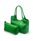 Woven leather shoulder bag, emerald green, with inner bag