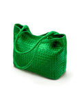 Woven leather shoulder bag, emerald green, side view