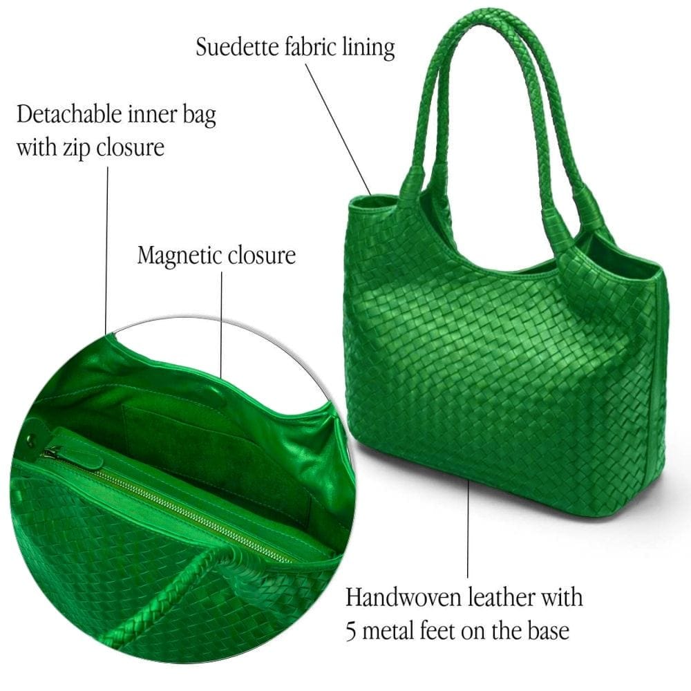 Anya Woven Leather Shoulder Bag - Emerald Green