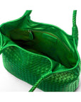 Woven leather shoulder bag, emerald green, inside without inner bag