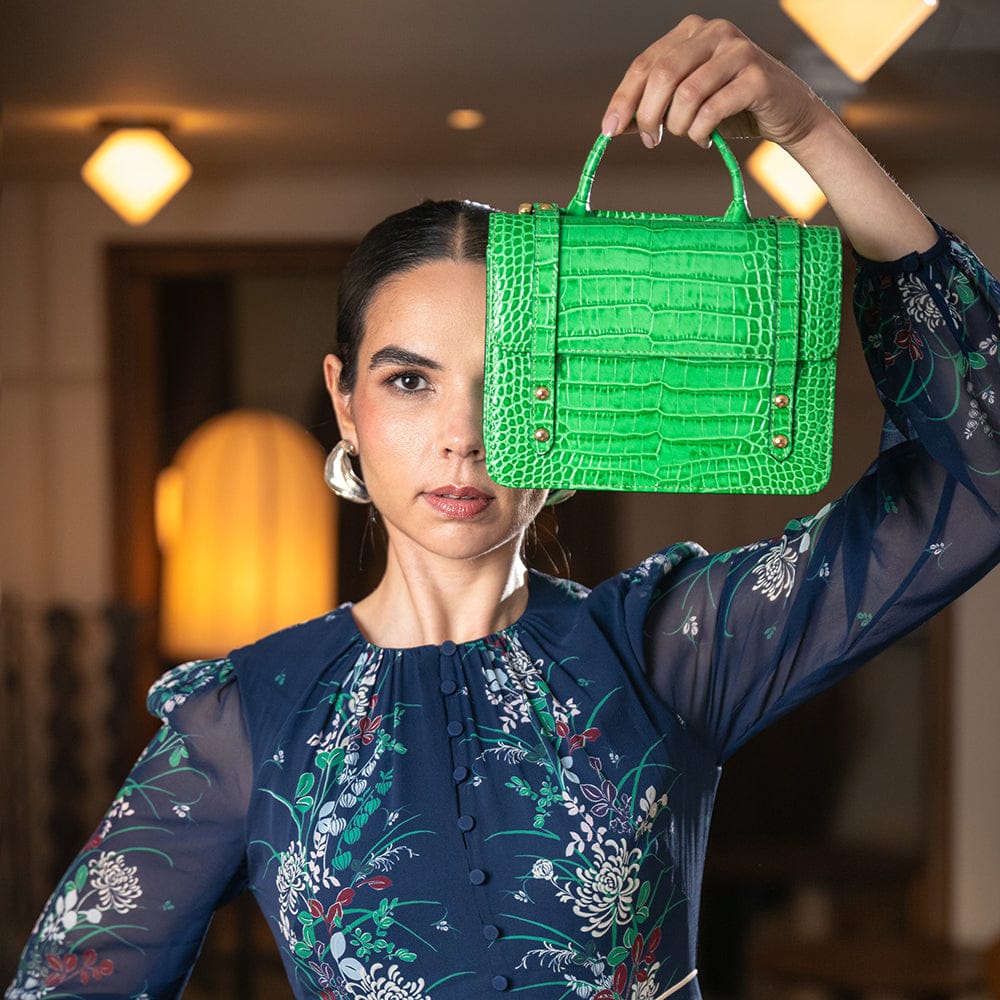 Mini top handle Harmony music bag, emerald  croc, lifestyle view