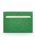 Flat ostrich leather credit card case, emerald green ostrich leather, front