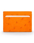 Flat ostrich leather credit card case, orange ostrich leather, front