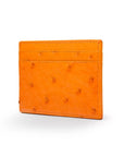 Flat ostrich leather credit card case, orange ostrich leather, side