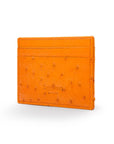 Flat ostrich leather credit card case, orange ostrich leather, back