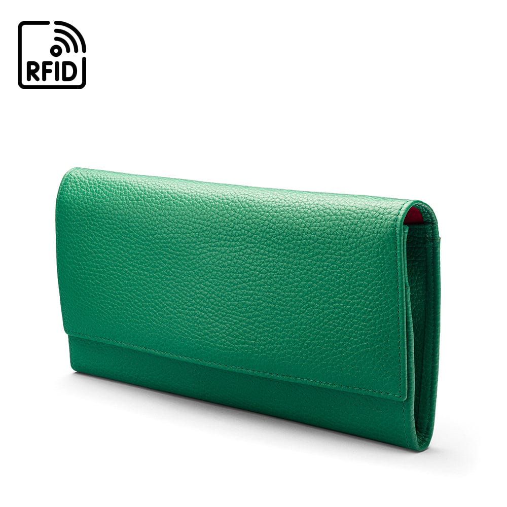 Luxury RFID leather travel wallet, emerald, side
