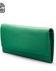 Luxury RFID leather travel wallet, emerald, side