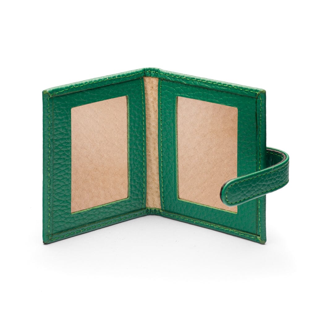 Mini leather passport photo frame, emerald green, 60 x 40mm, inside