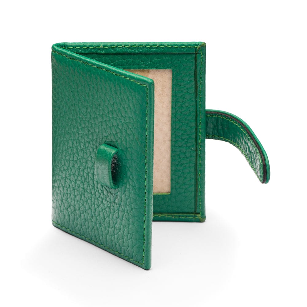 Mini leather passport photo frame, emerald green, 60 x 40mm, open