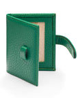 Mini leather passport photo frame, emerald green, 60 x 40mm, open