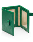 Mini leather trifold photo frame, green, 60 x 40mm, open