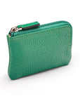 Small leather coin purse with key chain, emerald, top