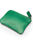 Small leather coin purse with key chain, emerald, back