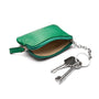 Small leather coin purse with key chain, emerald, inside