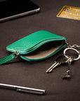 Small leather coin purse with key chain, emerald, lifestyle