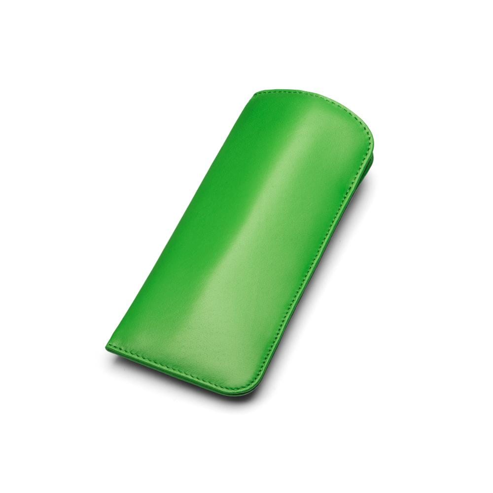 Large leather glasses case, soft emerald, front