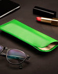 Large leather glasses case, soft emerald, lifestyle