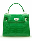 Leather Catherine bag, emerald patent croc, front
