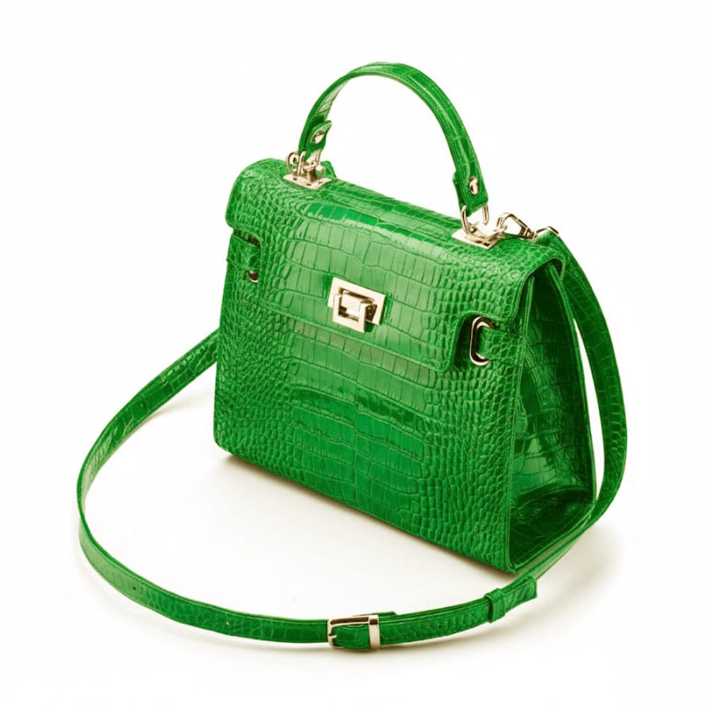 Leather Catherine bag, emerald patent croc, side