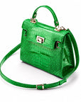 Leather  Mini Catherine bag, emerald patent croc, side