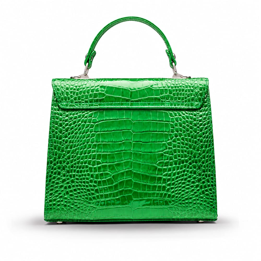 Leather Mini Catherine bag, emerald patent croc, back