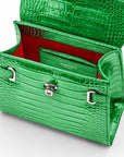 Leather Mini Catherine bag, emerald patent croc, inside