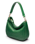 Melissa slouchy leather woven bag with zip closure, emerald, side