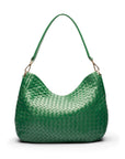 Melissa slouchy leather woven bag with zip closure, emerald, back