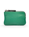 Miniature leather coin purse with key chain, emerald, front