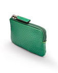 Miniature leather coin purse with key chain, emerald, top