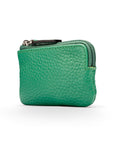 Miniature leather coin purse with key chain, emerald, side