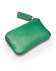 Miniature leather coin purse with key chain, emerald, back